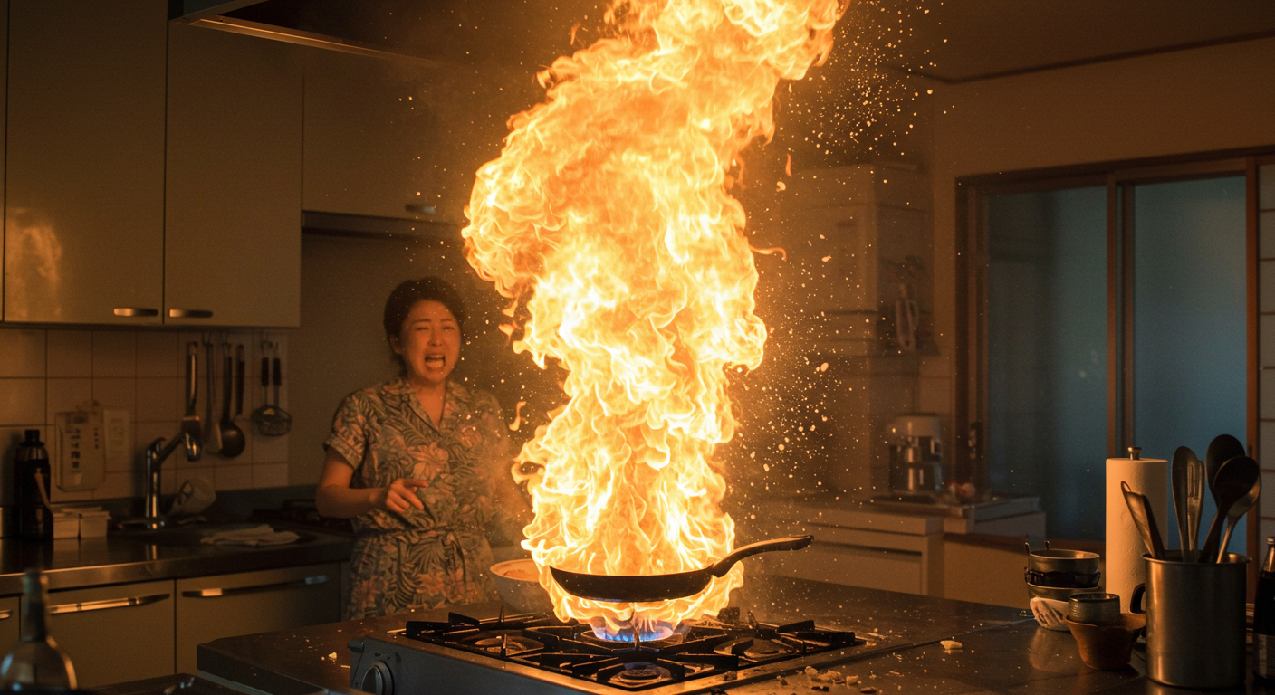【絶対ダメ！】天ぷら油火災に水は厳禁！爆発の仕組みと正しい消火法